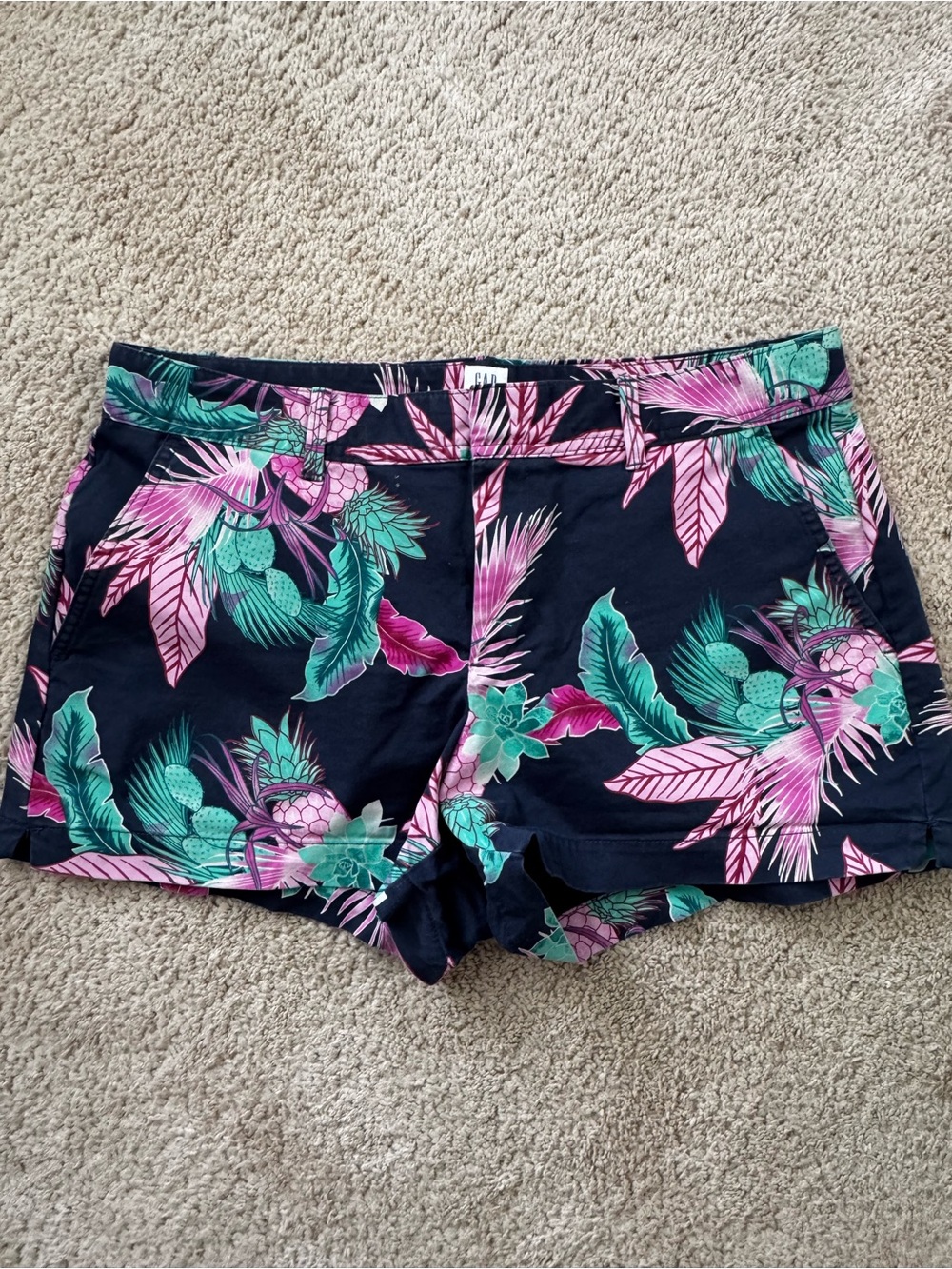 GAP Women's Tropical Floral Print Shorts - Black, Pink & Teal